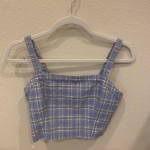 WORN ONCE baby blue plaid cropped tank top
